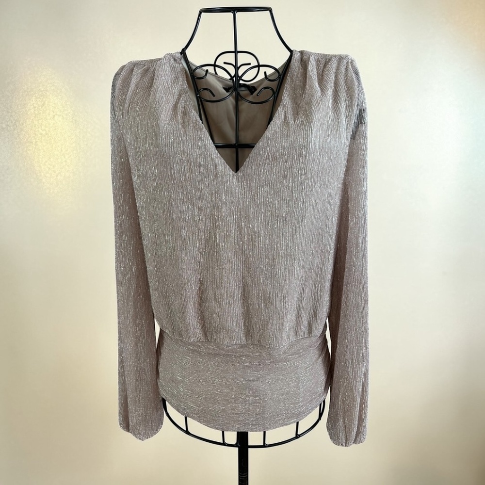 White House Black Market Blush Pink Shimmer V-Neck Top XS Holiday Party